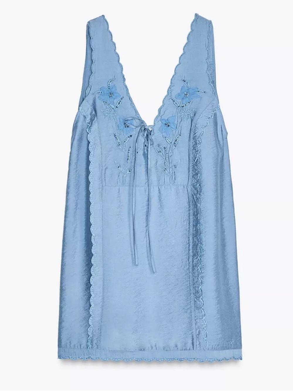 Blue Embroidered Tie-Front Sundress - Picture 2 of 5